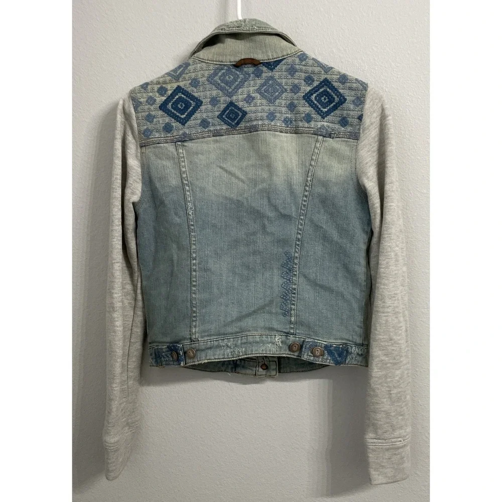 Anthropologie Pilcro and the Letterpress Embroidered Denim Jacket Terry Sleeve S